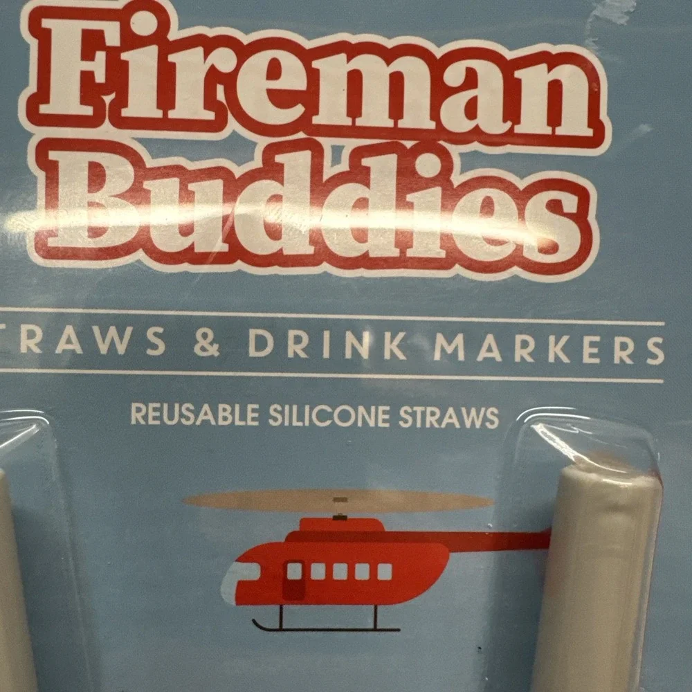 Fireman Straw Drinking Buddies Reusable Silicone Plastic 2 Count New Bachlorette